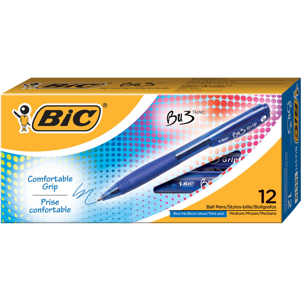BIC BU3 Grip Retractable Ballpoint Pens, Medium Point,
