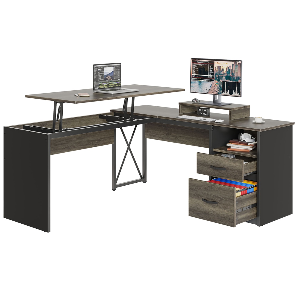 Bestier 56"W L-Shaped Standing Computer Desk With Drawers
