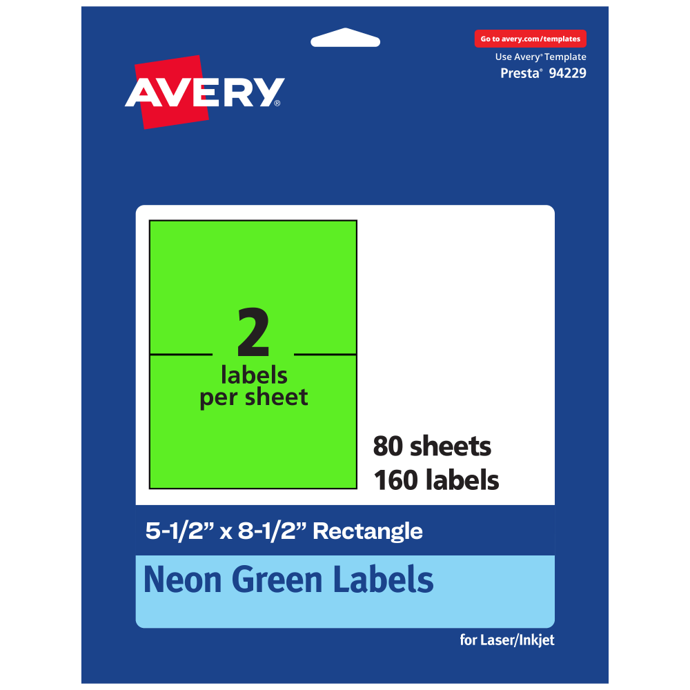 Avery® Printable Labels, 94229-NGP80, Rectangle, 5-1/2" x