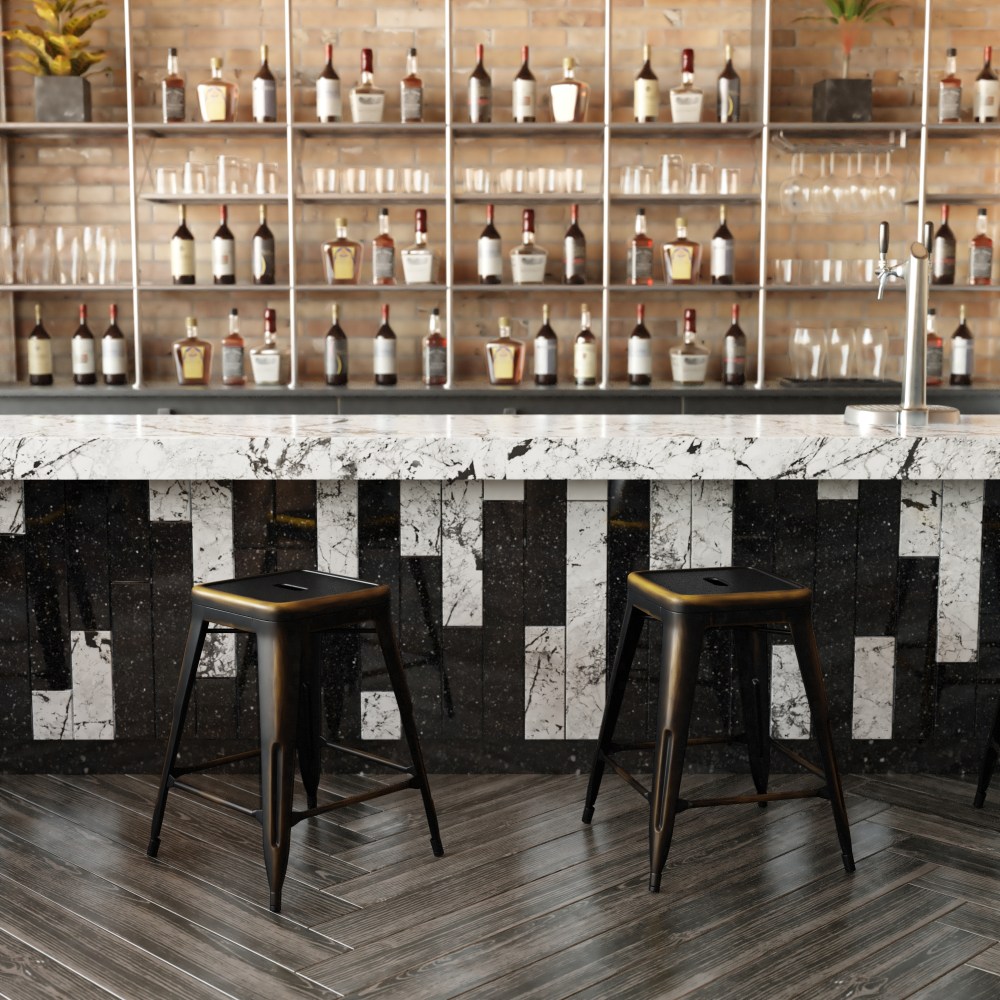 Flash Furniture Commercial-Grade Distressed Metal Counter Stool,