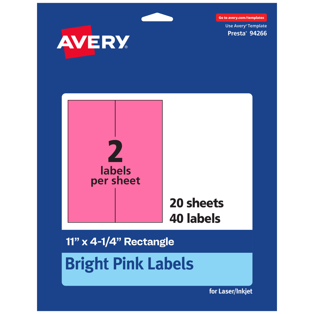 Avery® Printable Labels, 94266-BPP20, Rectangle, 11" x