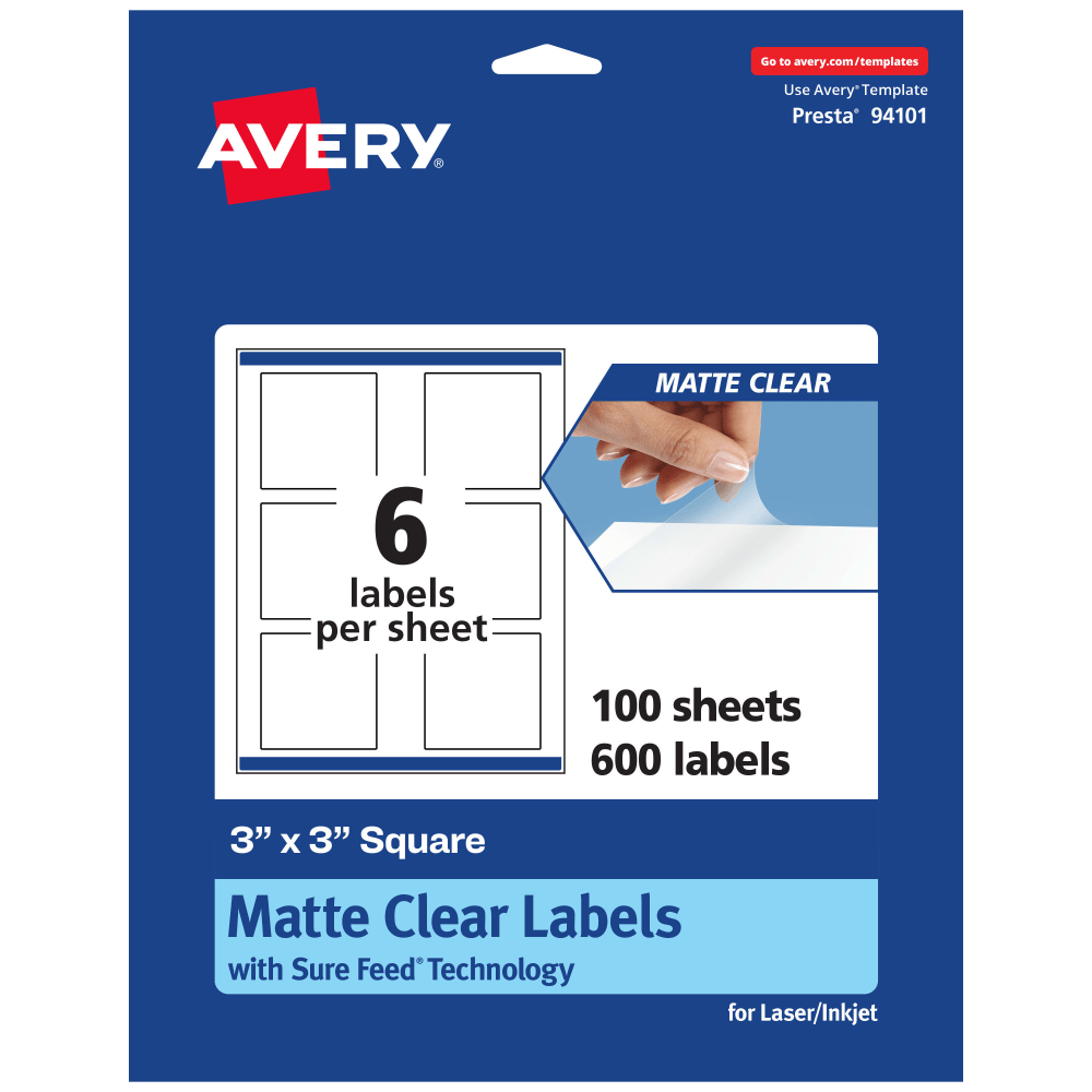 Avery® Permanent Labels With Sure Feed®, 94101-CMF100, Square,