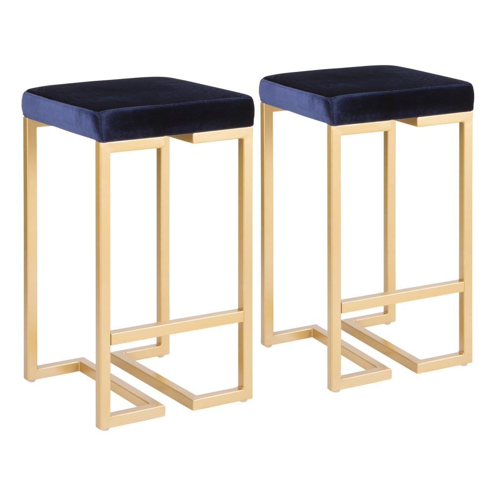 LumiSource Midas Counter Stools, Black/Blue, Set Of 2
