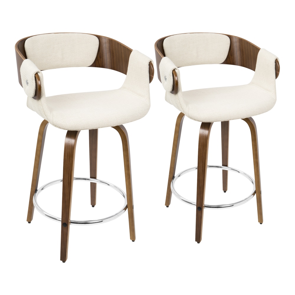LumiSource Elisa Mid-Century Modern Counter Stools, Walnut/Cream,