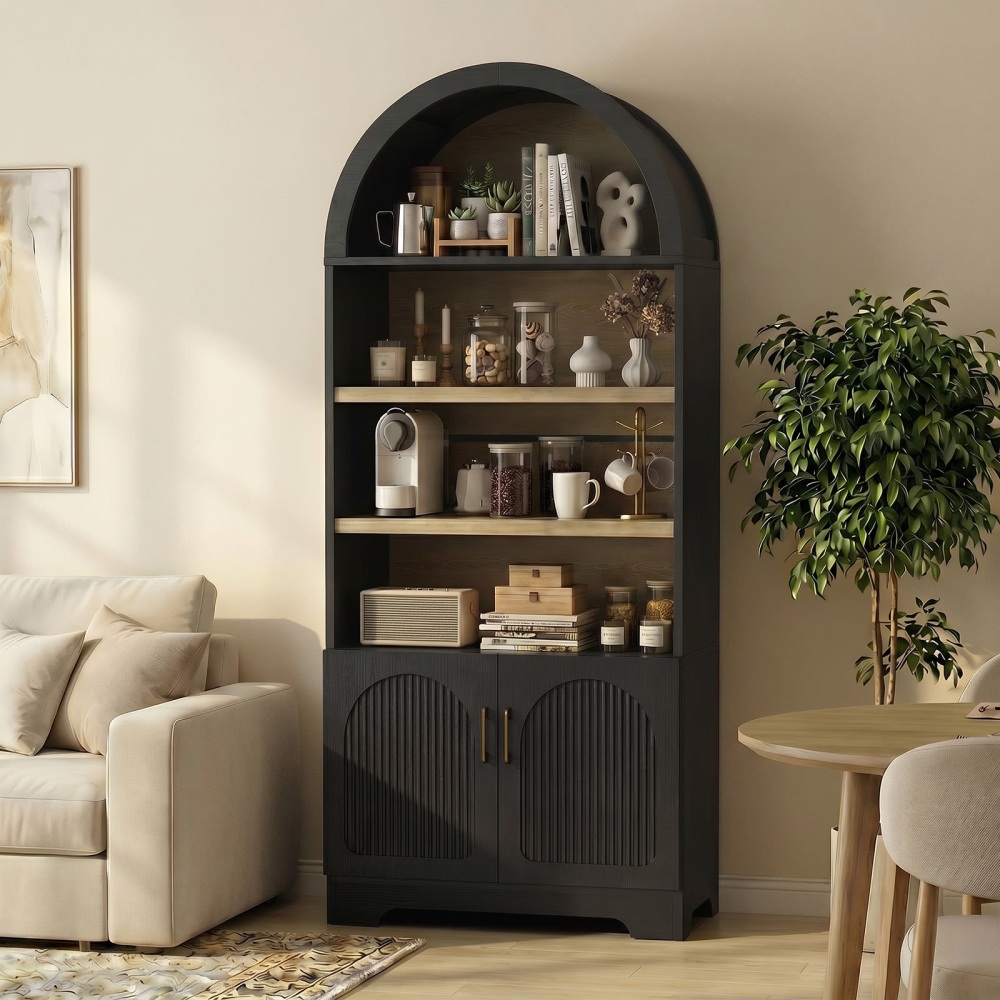 Bestier 71" Arched Wood Bookcase with Storage Cabinet