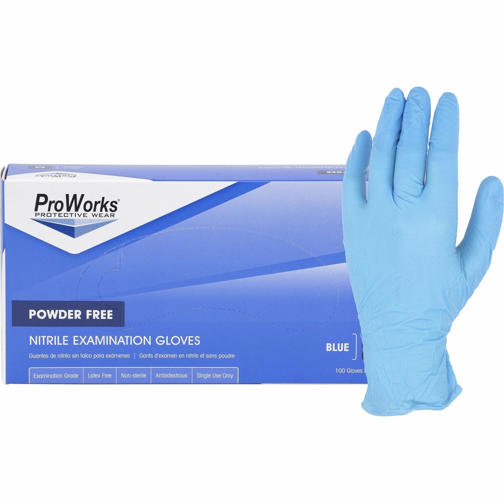 ProWorks Nitrile Powder-Free Exam Gloves, Medium, Blue, 100