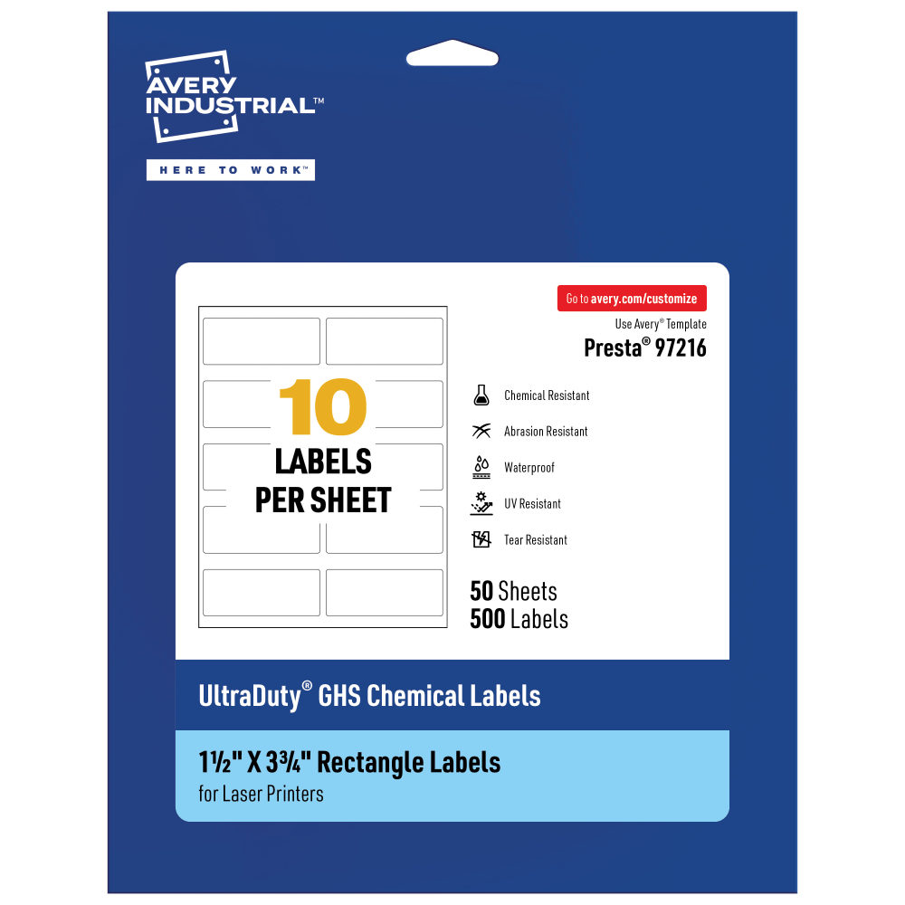 Avery® Ultra Duty® Permanent GHS Chemical Labels, 97216-WMU50,