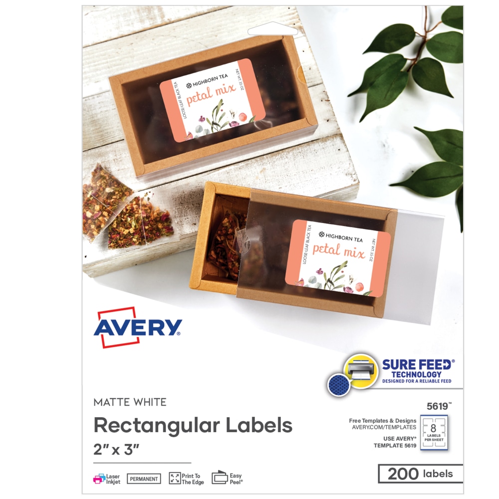 Avery® Printable Labels With Sure Feed®, Rectangle, 2"