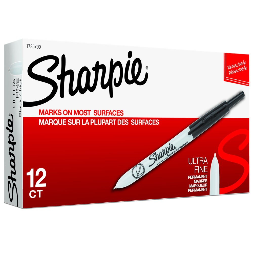 Sharpie® Retractable Permanent Markers, Ultra-Fine Point, Black,