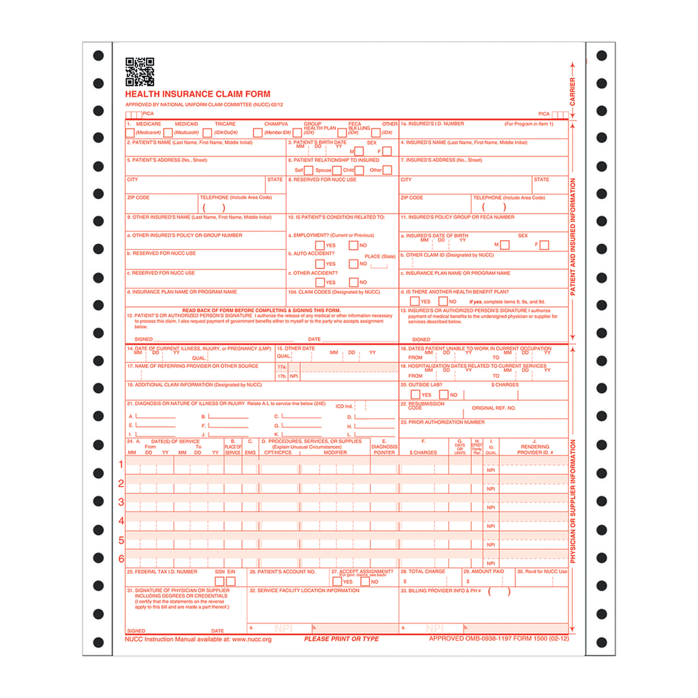 Adams® Health Insurance Claim Form, 2-Part, 8 1/2"