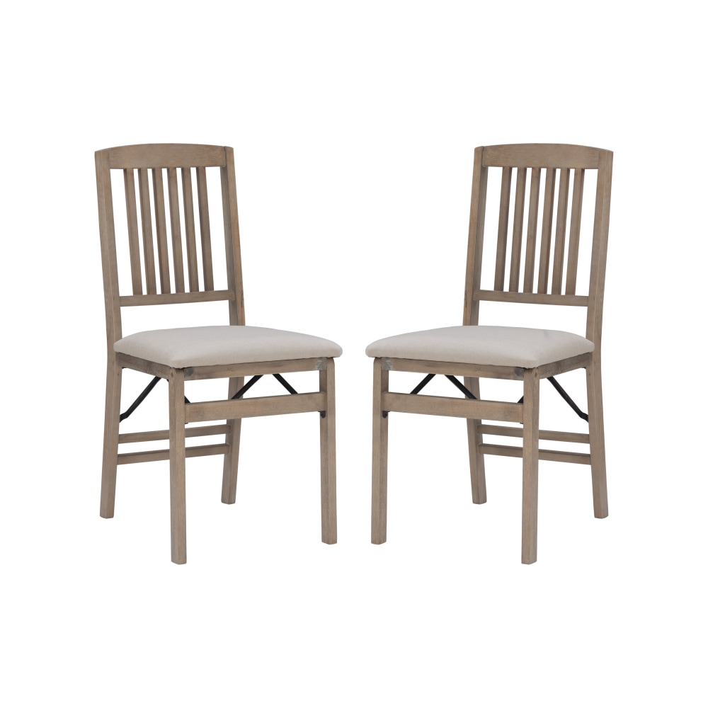 Linon Taylor Wood Folding Accent Chairs, Gray Wash/Beige,