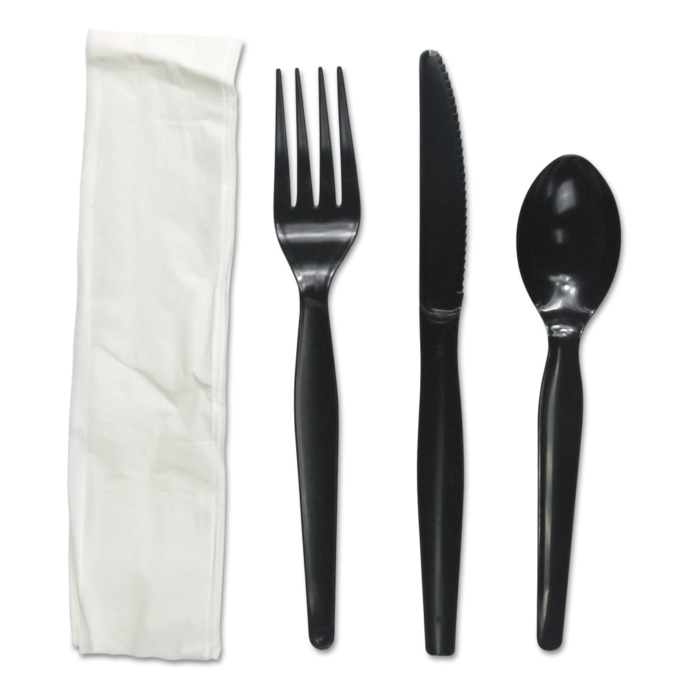 Boardwalk® Heavyweight 4-Piece Cutlery Kits, Black, Pack Of