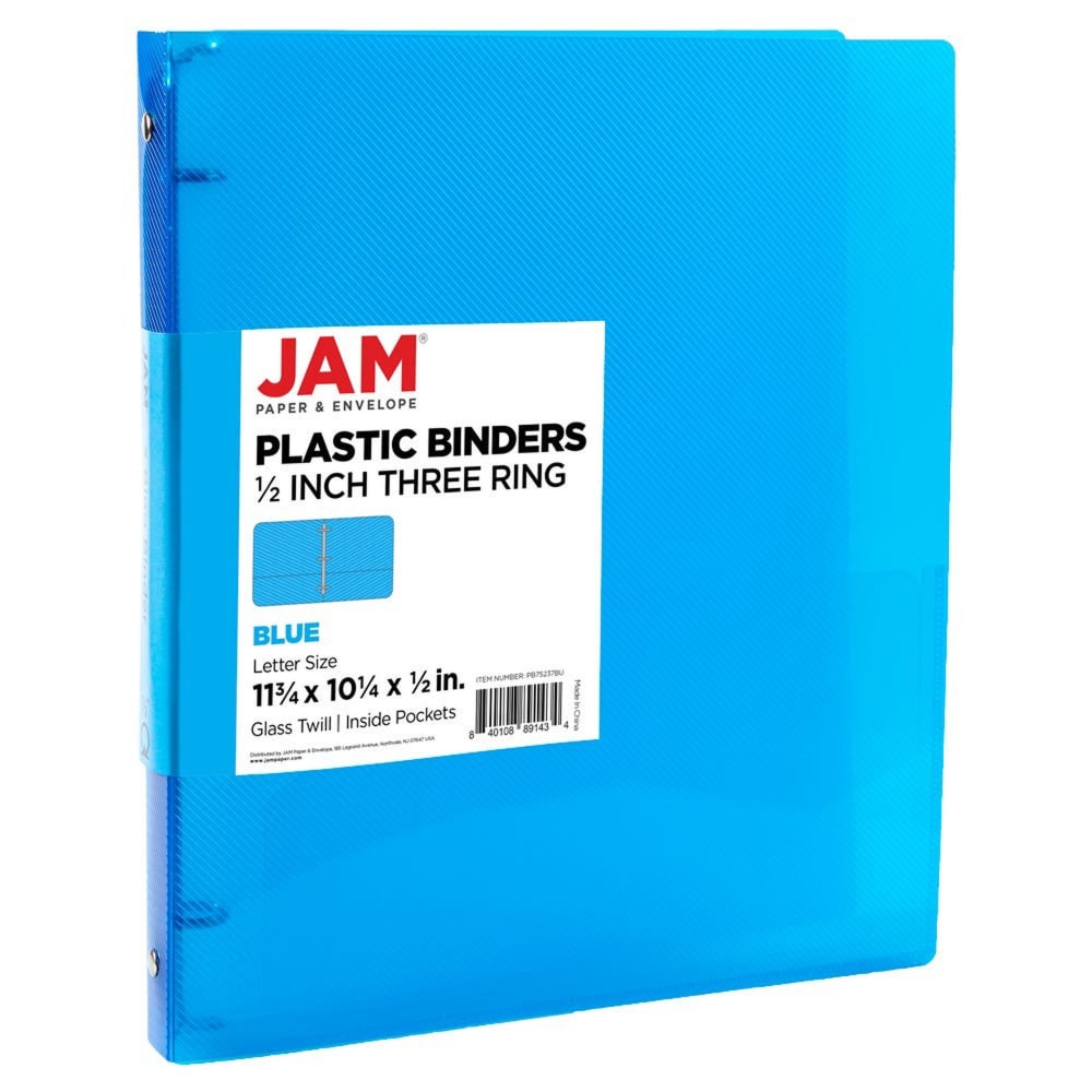 JAM PAPER 3 Ring Plastic Binder, 0.5 inch,