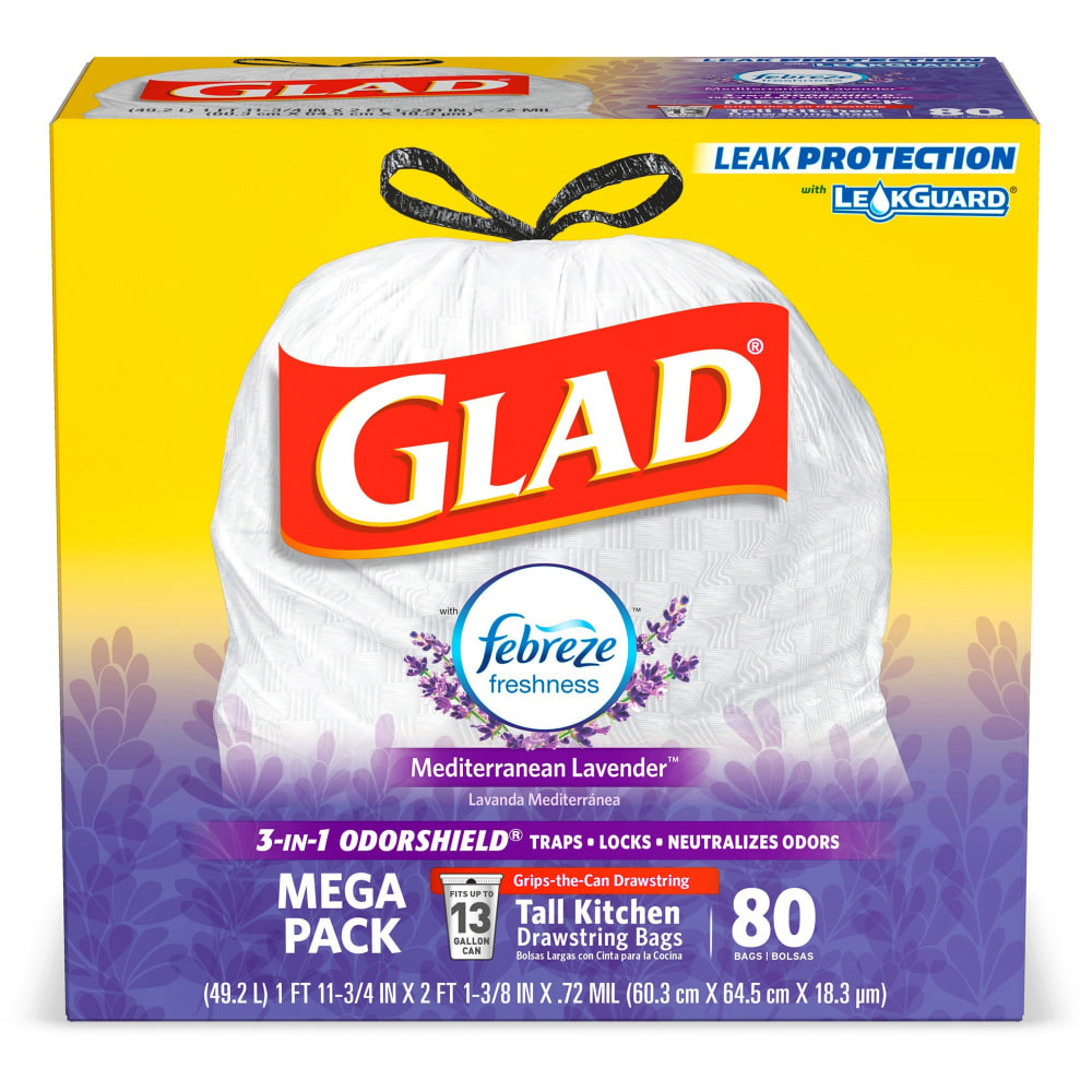 Glad® OdorShield Tall Kitchen Drawstring 0.78-mil Trash Bags,