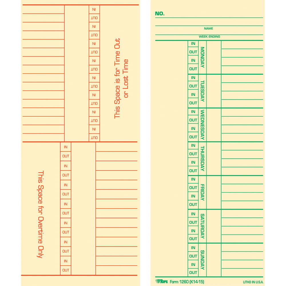 TOPS Named Days/Overtime Time Cards - 3.37" x