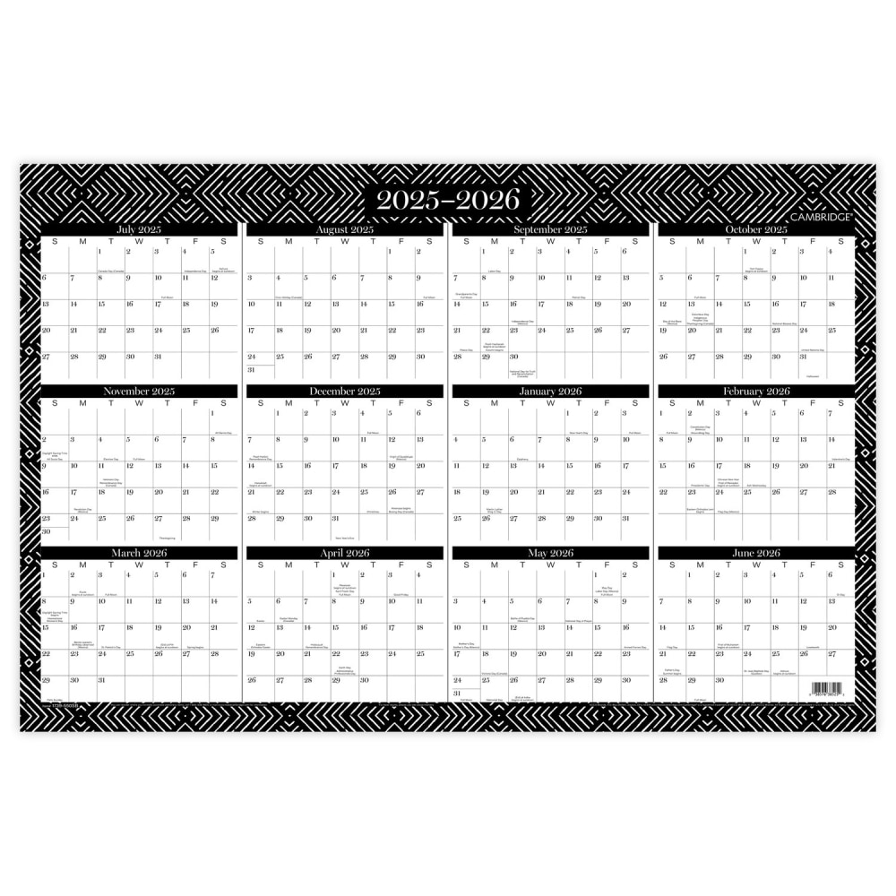 Cambridge® Dakota 2025-2026 Erasable Wall Calendar, Reversible