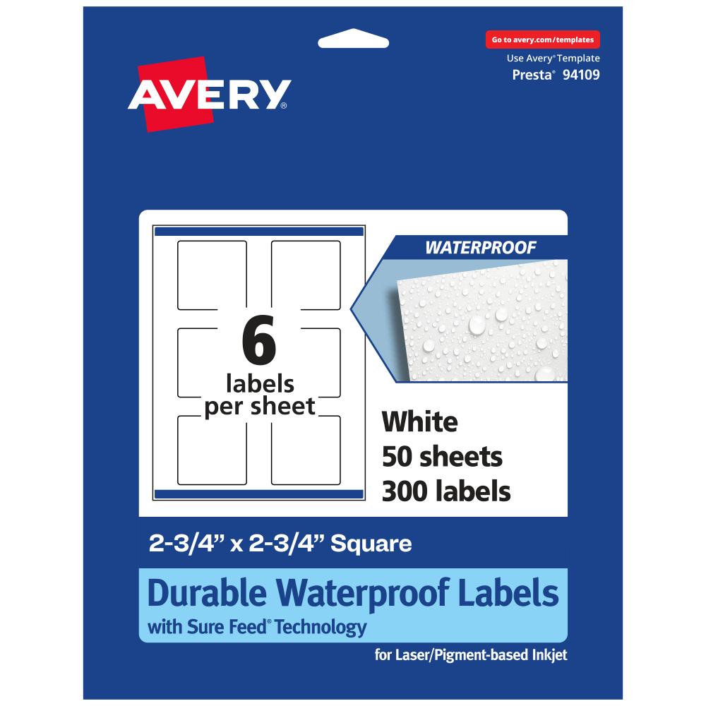 Avery® Waterproof Permanent Labels With Sure Feed®, 94109-WMF50,