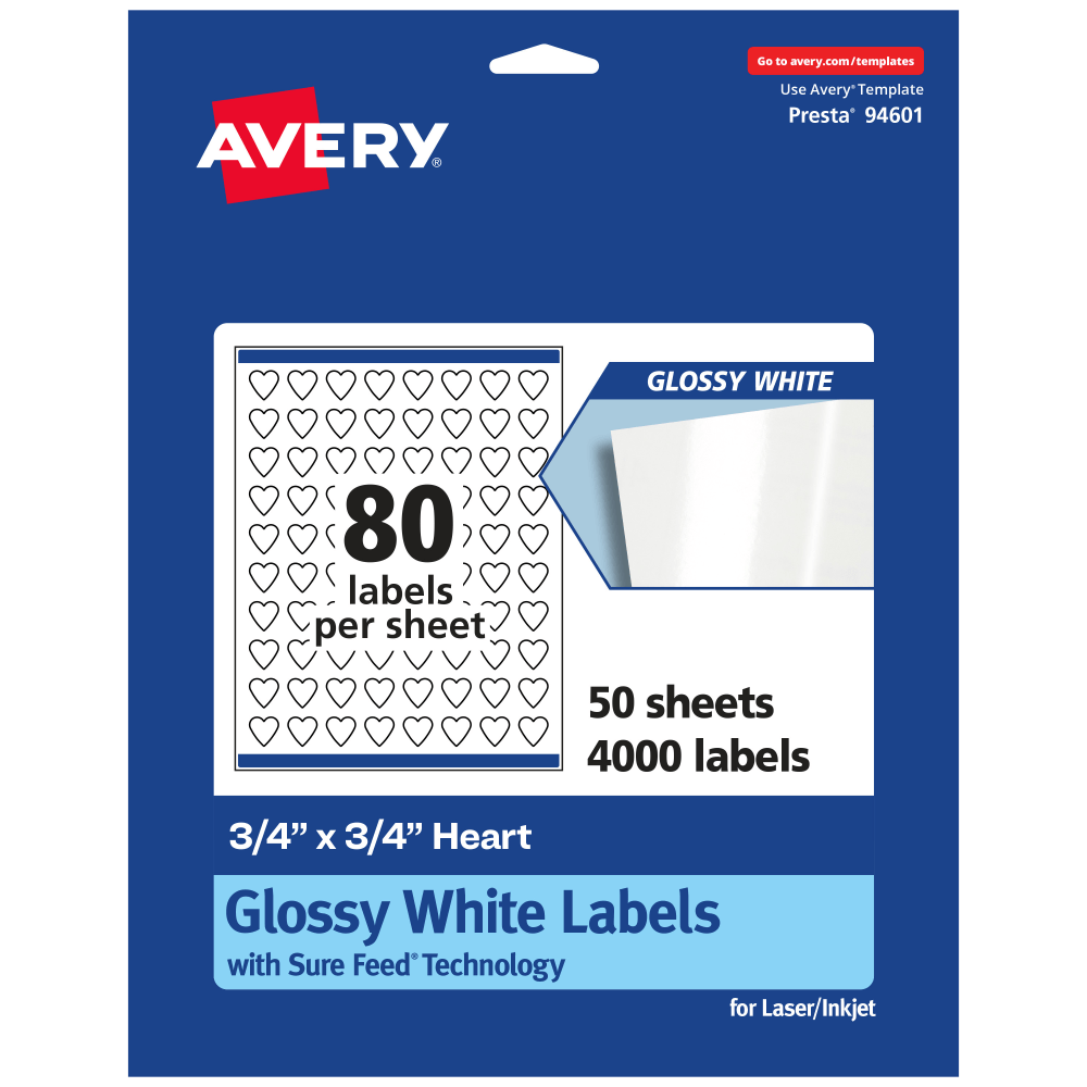 Avery® Glossy Permanent Labels With Sure Feed®, 94601-WGP50,