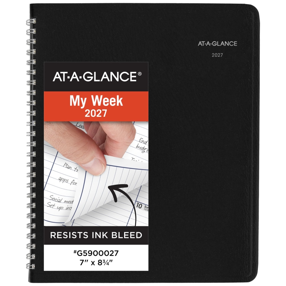 AT-A-GLANCE® DayMinder® 2027 Column Style Weekly Planner, Black,