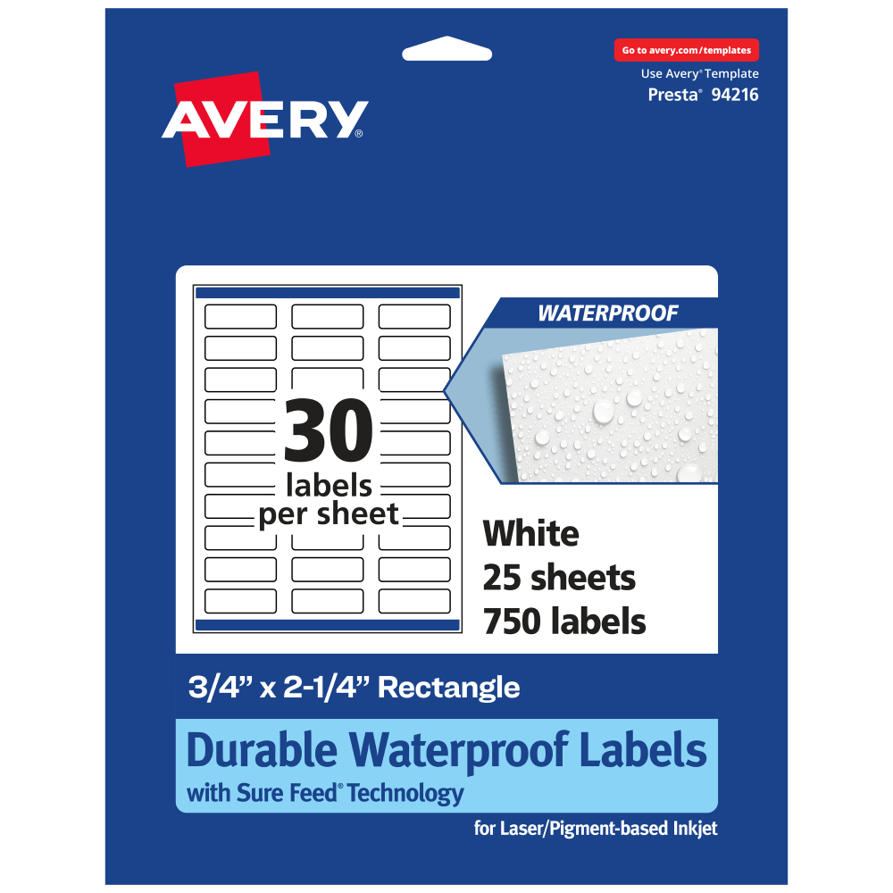 Avery® Waterproof Permanent Labels With Sure Feed®, 94216-WMF25,