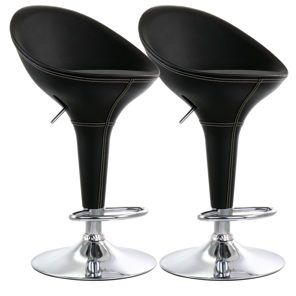 Elama Adjustable Plastic Bar Stools, Black/Chrome, Set Of