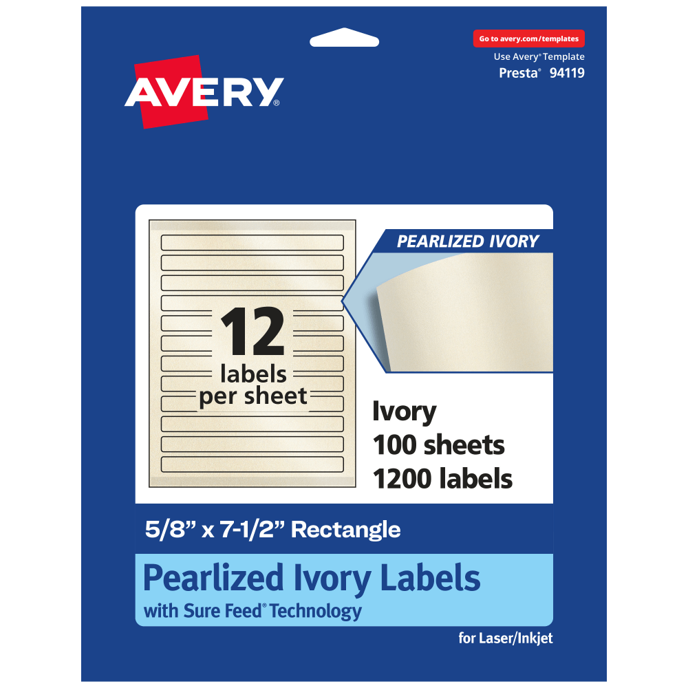 Avery® Pearlized Permanent Labels With Sure Feed®, 94119-PIP100,
