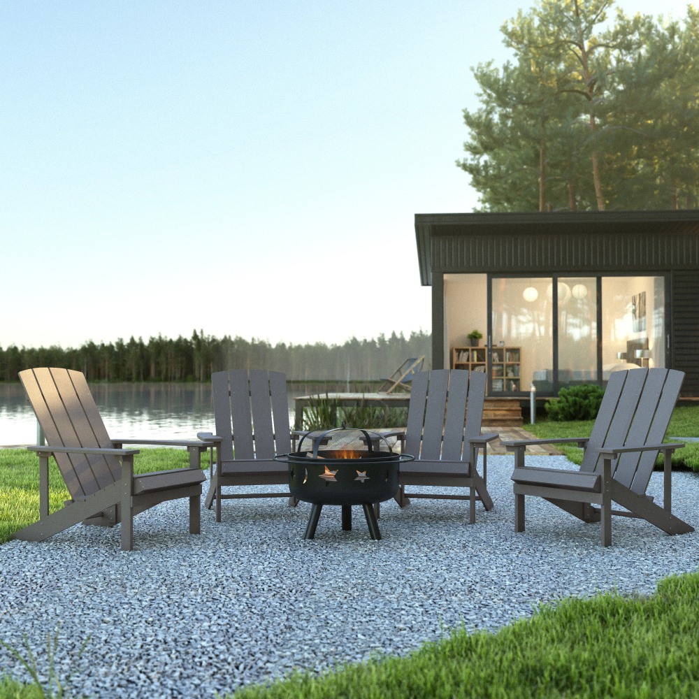 Flash Furniture 5-Piece Charlestown Adirondack Chair Set, Light