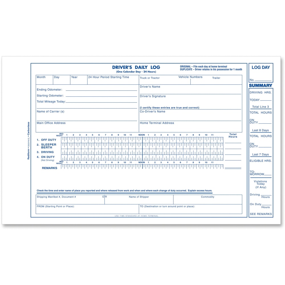 Rediform Carbonless 2-part Driver&#x27;s Daily Log Book -