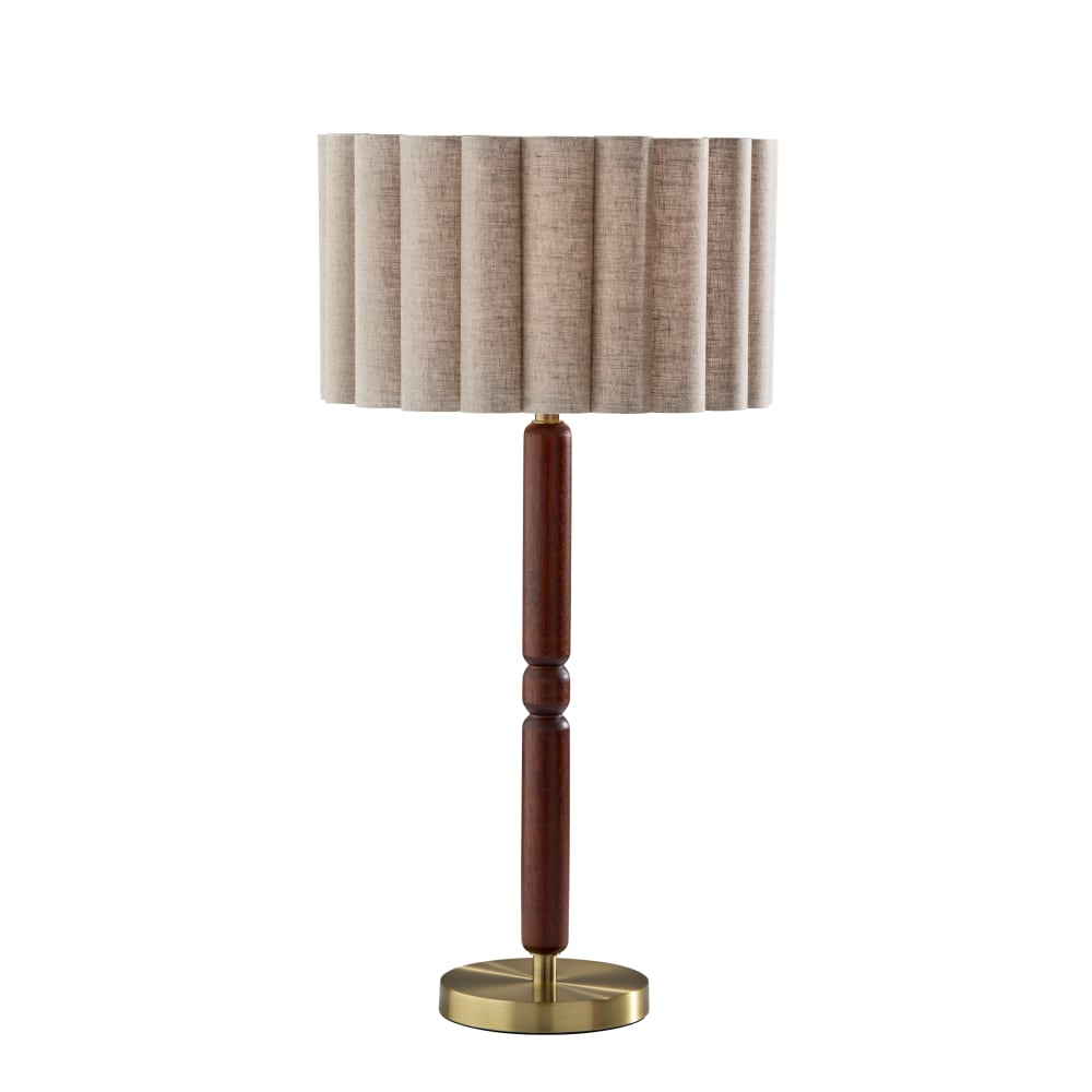 Adesso Laine Table Lamp, Antique Brass/Walnut with Beige