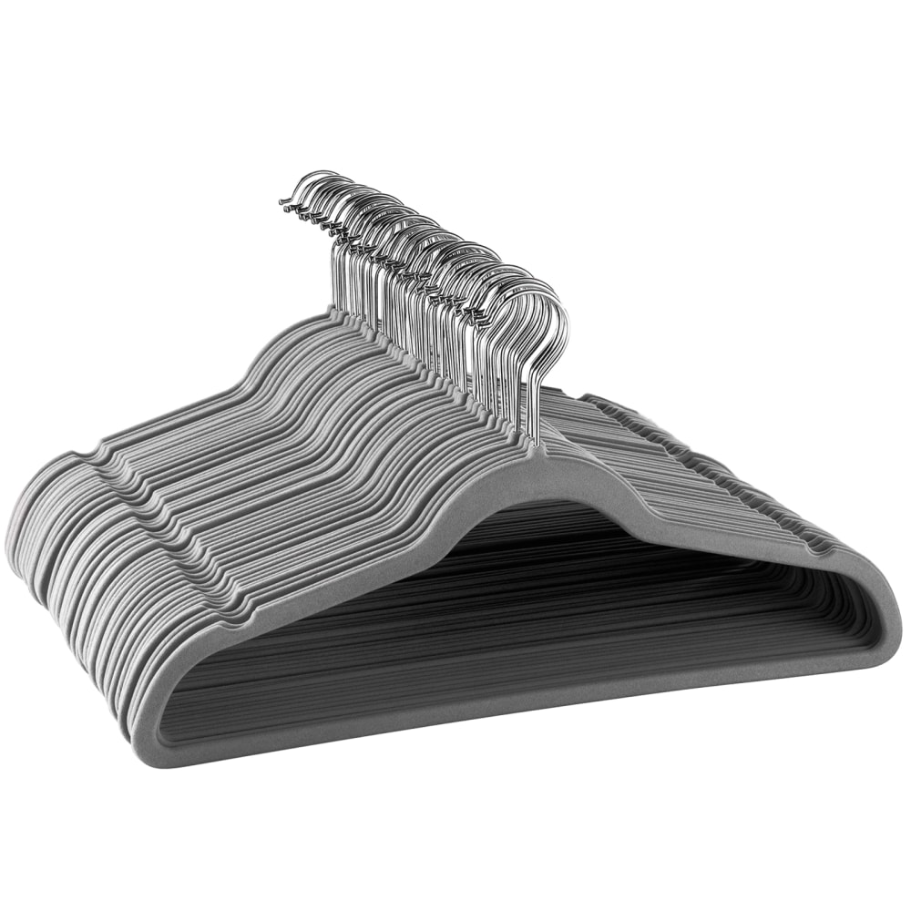 Elama Flocked Velvet Clothes Hangers, Gray, Pack Of