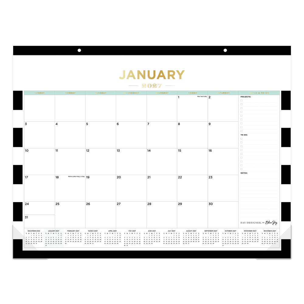2027 Blue Sky Rugby Stripe Black Monthly Desk