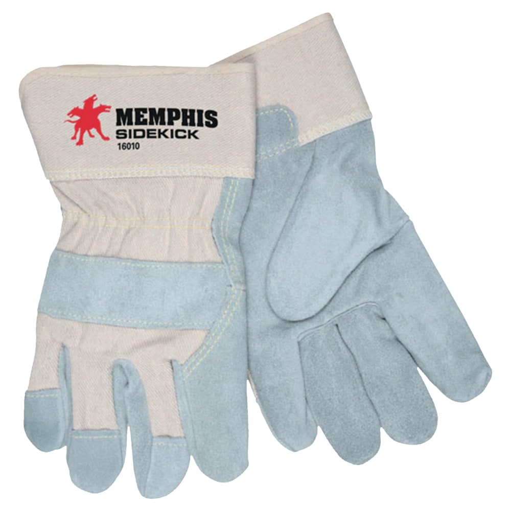 MCR Safety Sidekick Side Leather Gloves, Large, Blue/Gray,