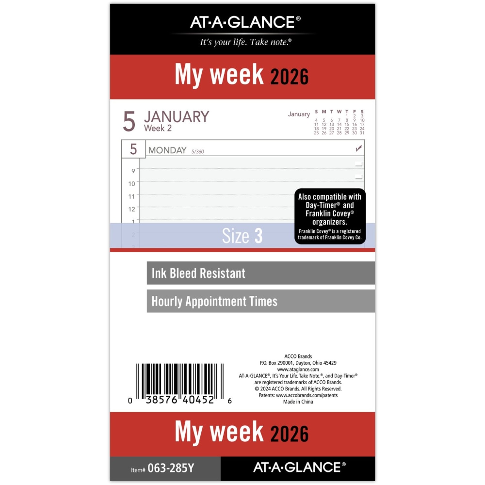 AT-A-GLANCE® 2026 Weekly Planner Refill, Loose-Leaf, Portable