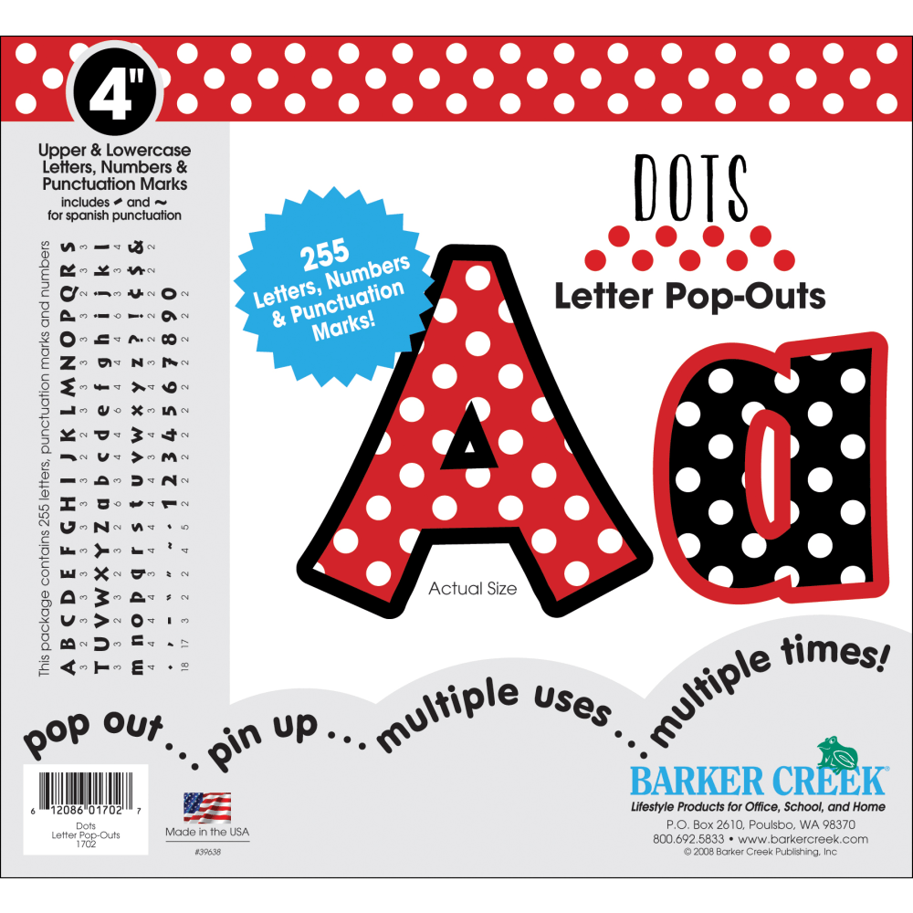 Barker Creek® Letter Pop-Outs, 4", Dots, Set Of