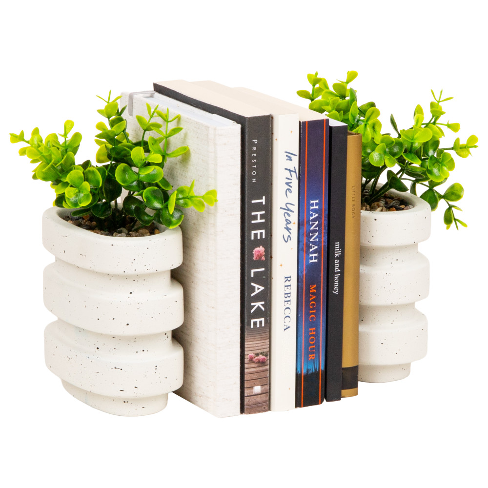 Mind Reader Ribbed Cement Planter Bookends, 5" x