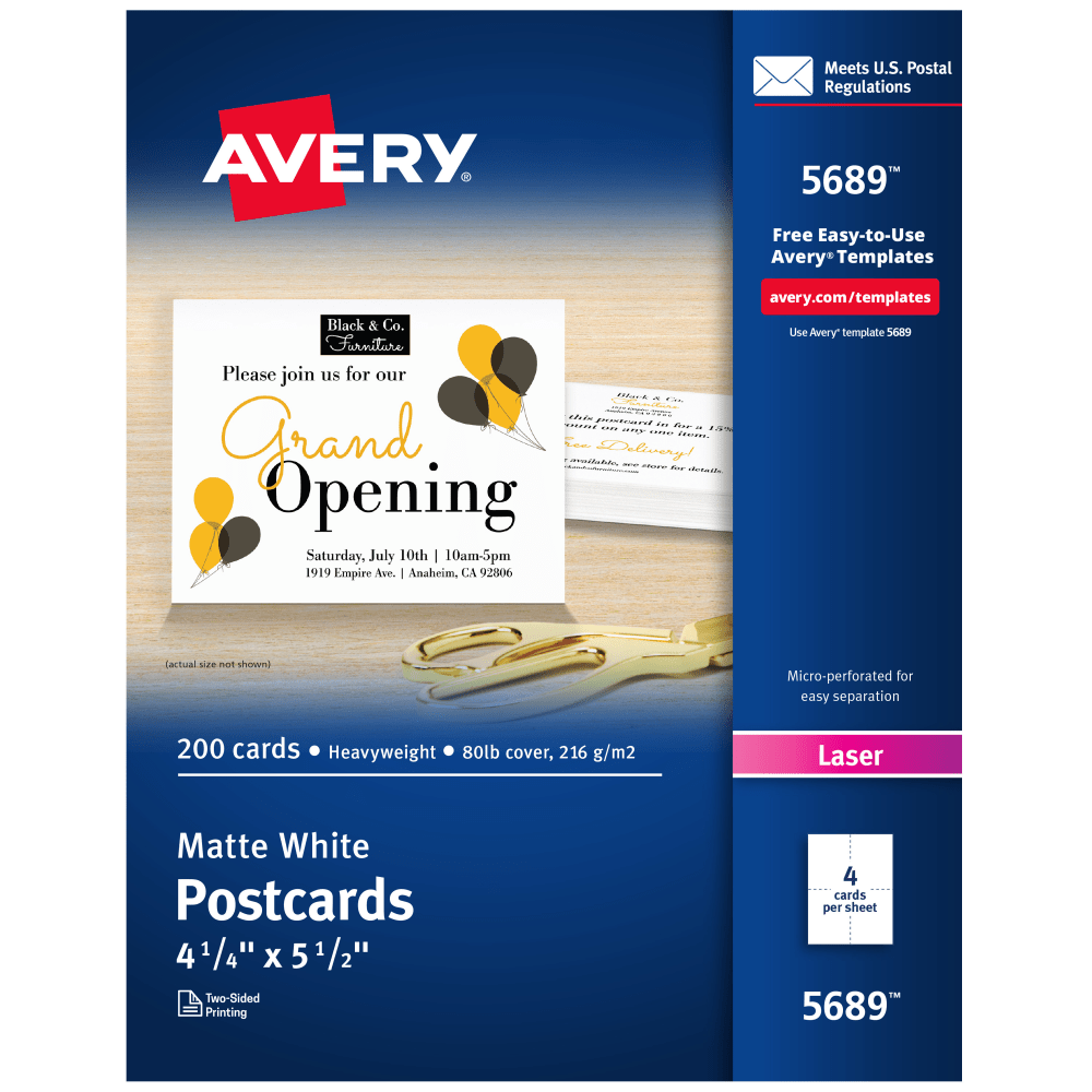 Avery® Printable Postcards, 4.25" x 5.5", White, 200