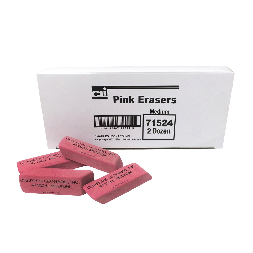 Charles Leonard Natural Rubber Wedge Erasers, Medium, Pink,