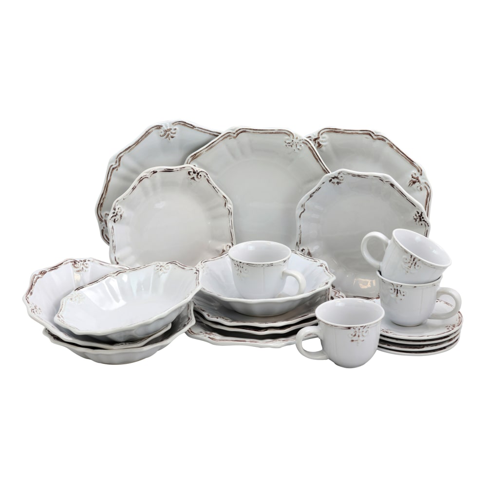 Elama Fleur De Lys 20-Piece Dinnerware Set, White