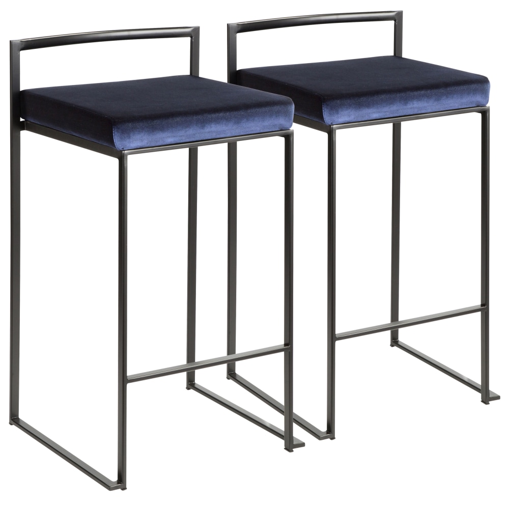 LumiSource Fuji Stacker Counter Stools, Blue Seat/Black Frame,