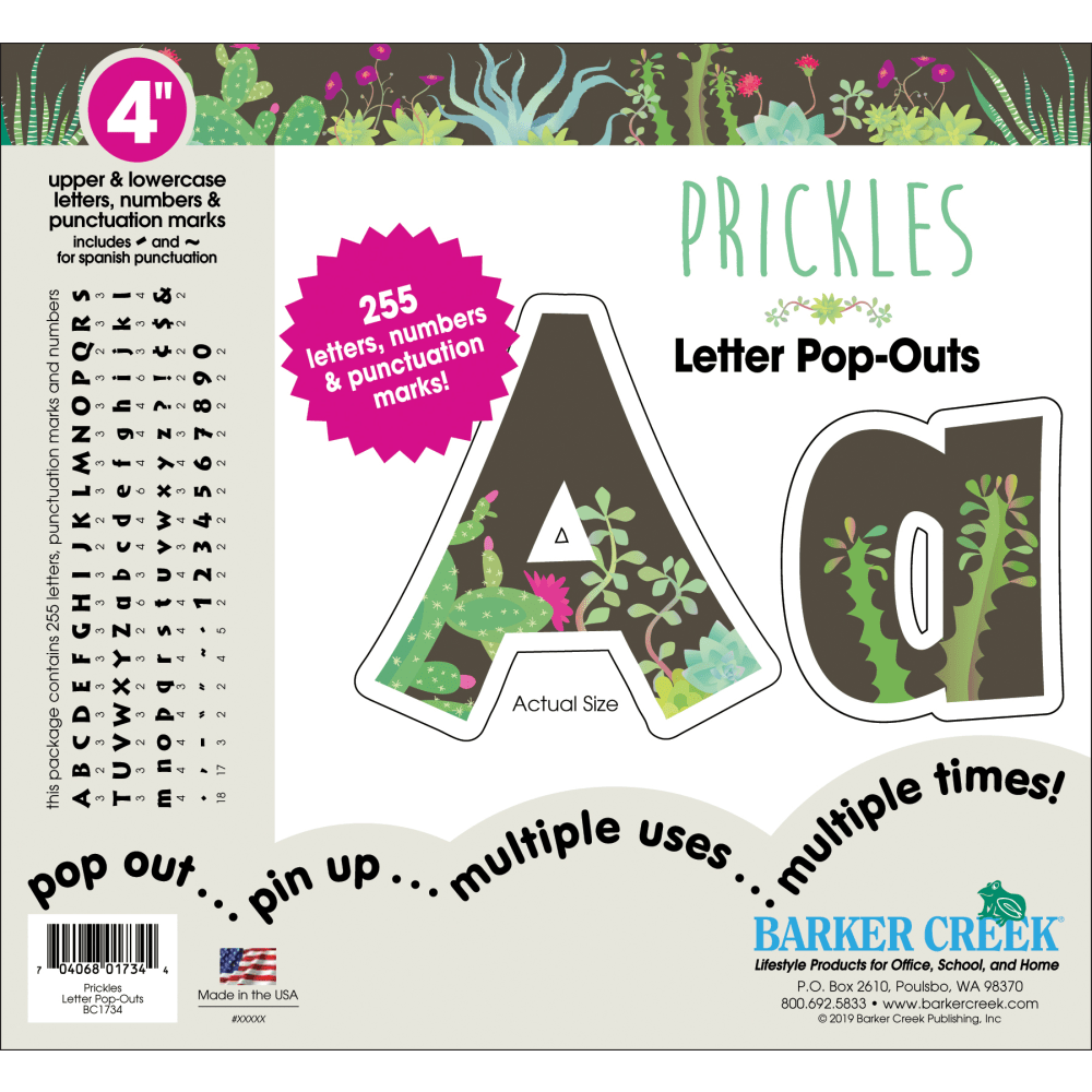 Barker Creek Letter Pop-Outs, 4", Prickles, Pack Of