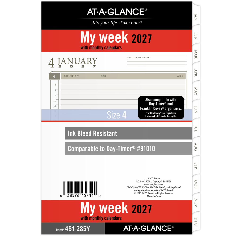 AT-A-GLANCE® 2027 Weekly Monthly Planner Refill, Loose-Leaf, Desk