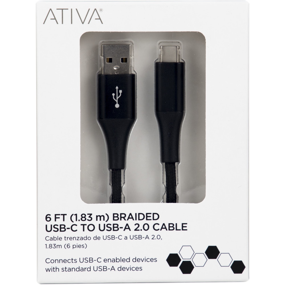 Ativa® USB Type-C To USB Type-A Cable, 6&#x27;,