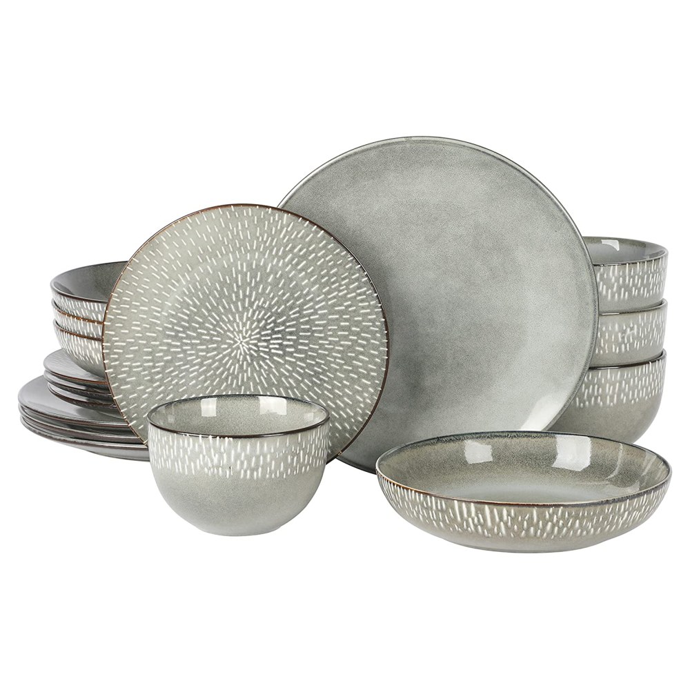 Gibson Elite Matisse 16-Piece Stoneware Dinnerware Set, Gray