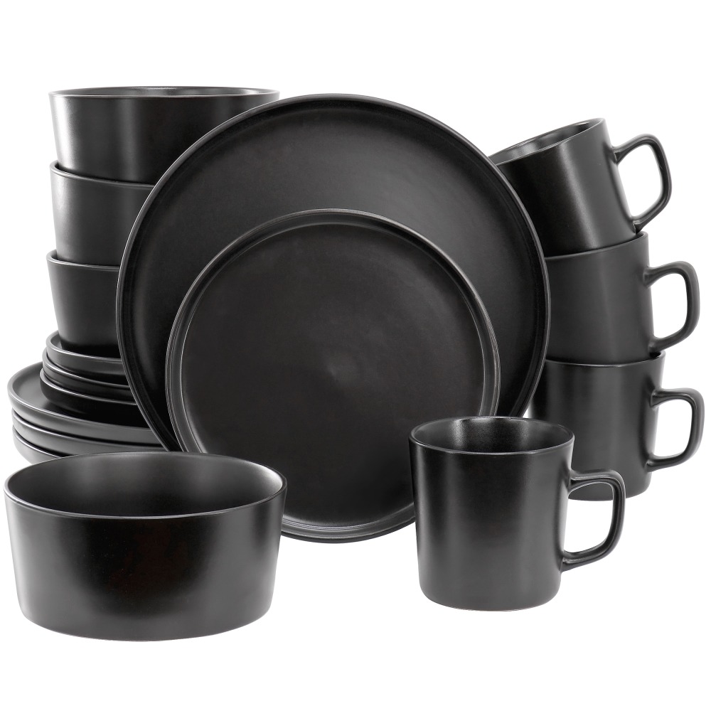 Elama Luxmatte 16-Piece Dinnerware Set, Black