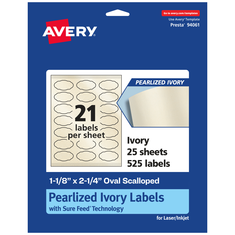 Avery® Pearlized Permanent Labels With Sure Feed®, 94061-PIP25,