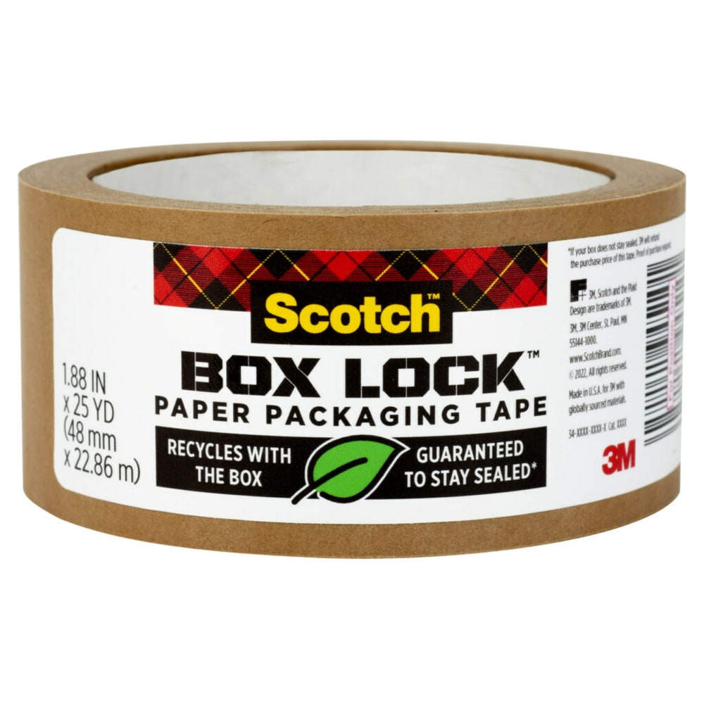 Scotch® Box Lock Paper Packaging Tape, Permanent, 1.88