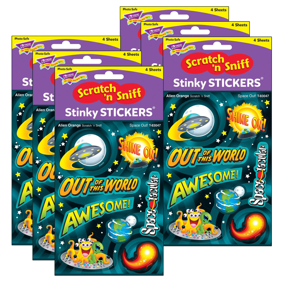 Trend Stinky Stickers, Space Out! Alien Mixed Shapes/Orange,