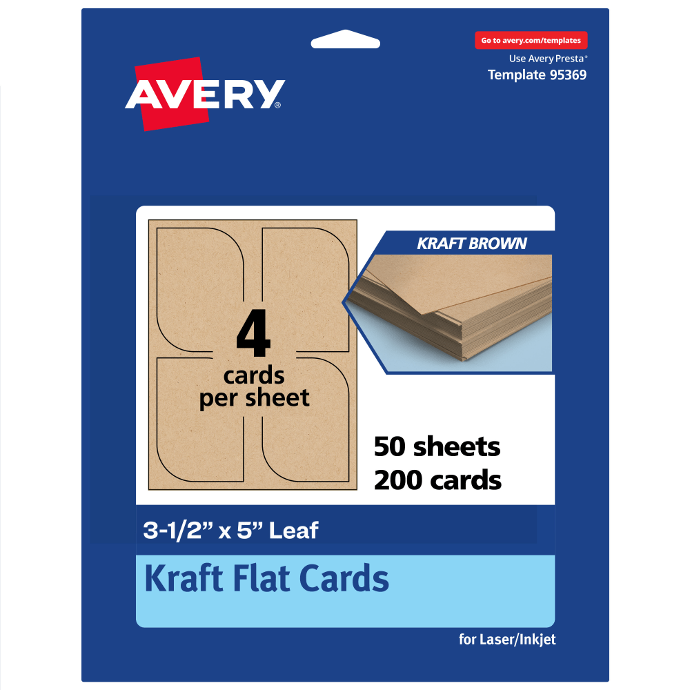 Avery® Print-To-The-Edge Flat Cards, 3-1/2"x5" Leaf,