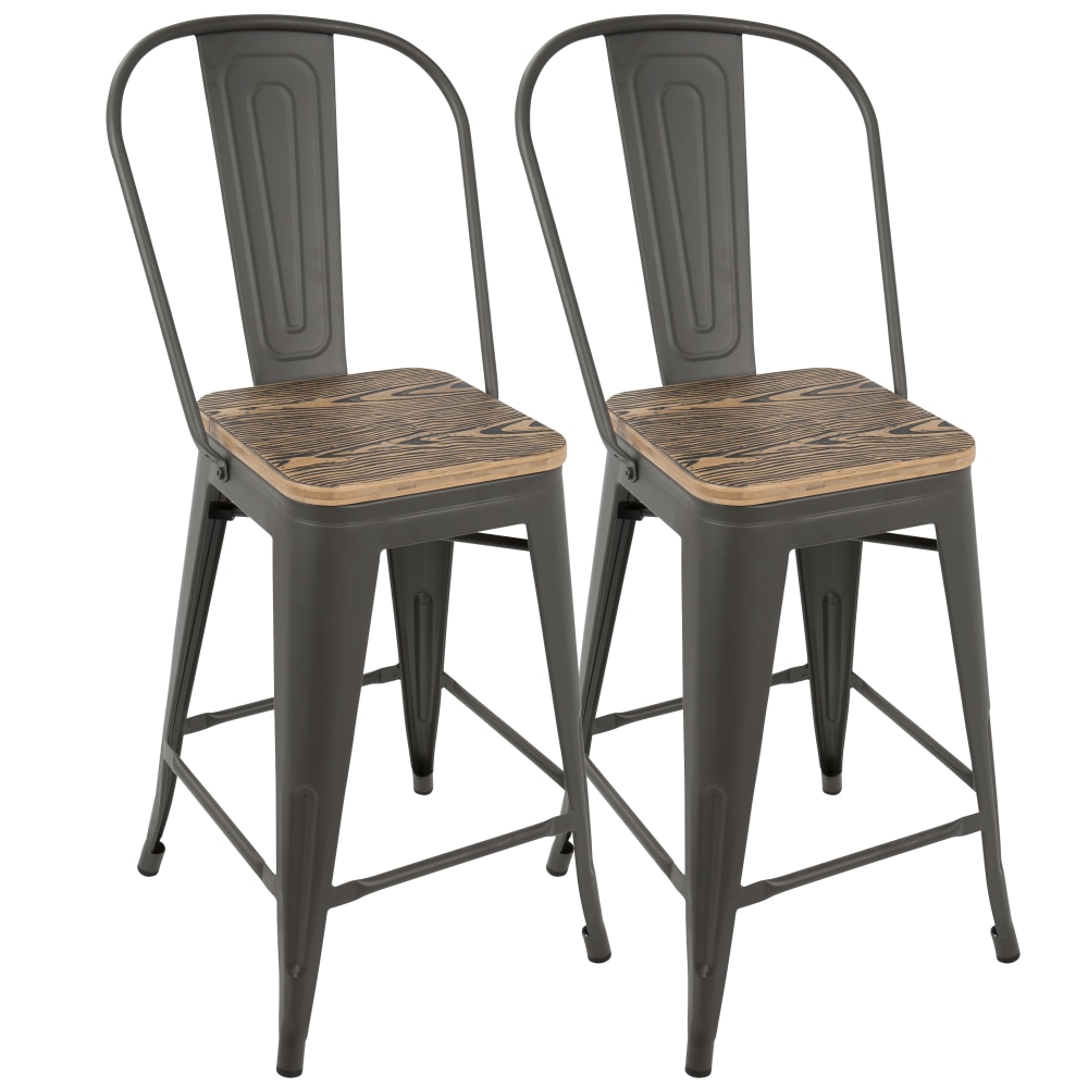 LumiSource Oregon High-Back Counter Stools, Gray/Brown, Set Of