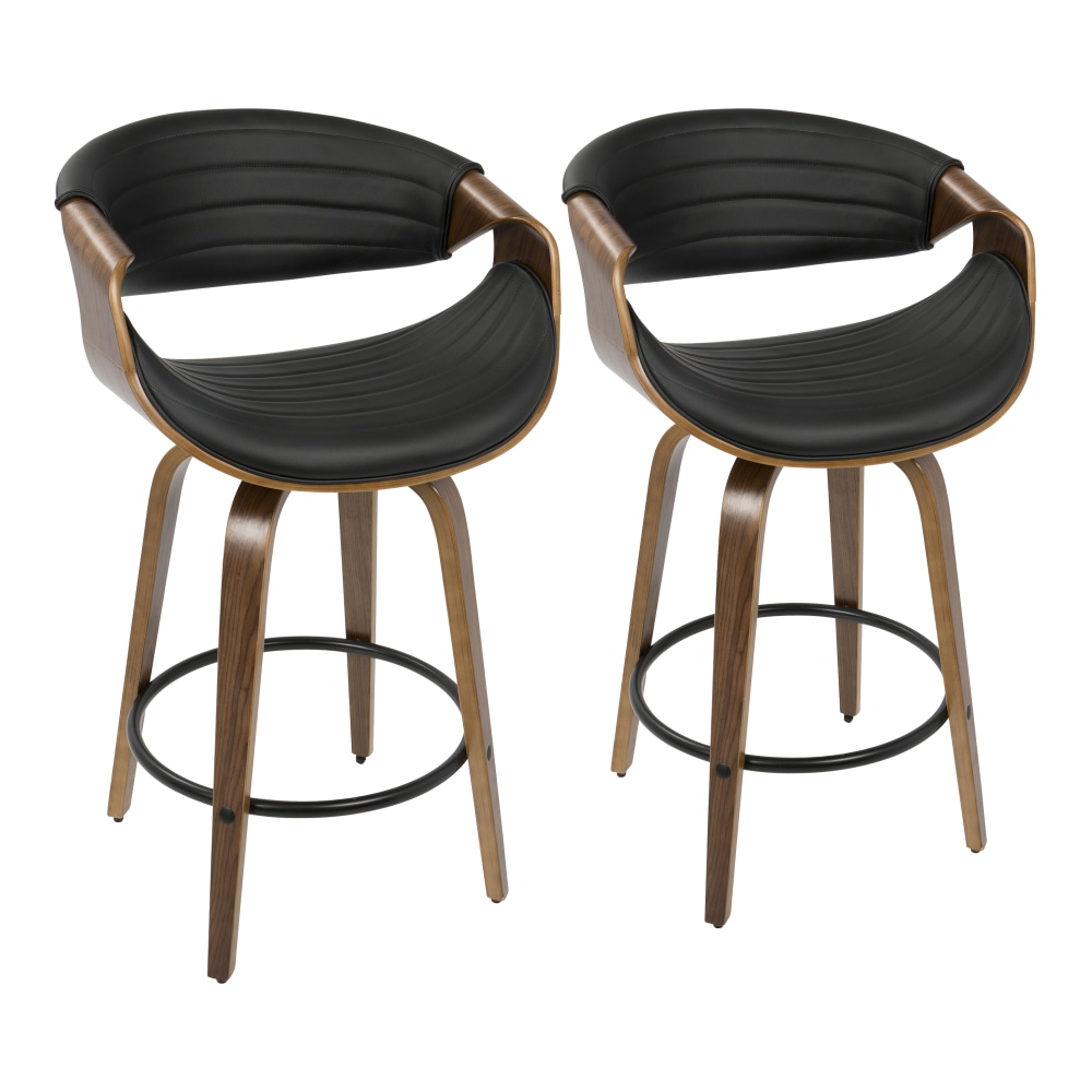 LumiSource Symphony Counter Stools, Walnut/Black, Set Of 2